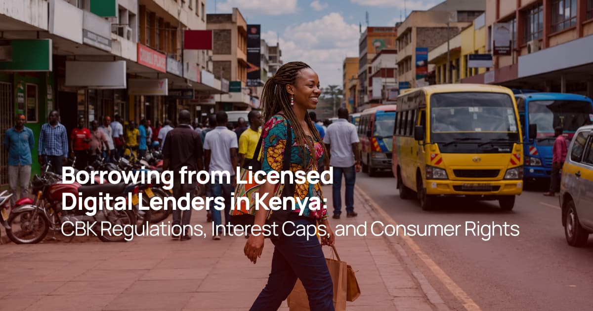 Young Kenyan woman walking through Nairobi, illustrating borrowing from licensed digital lenders regulated by the Central Bank of Kenya.